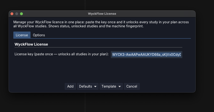 Nastavení study „WyckFlow License