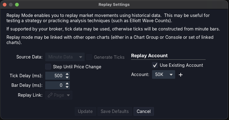 Replay Settings — MotiveWave Community Edition