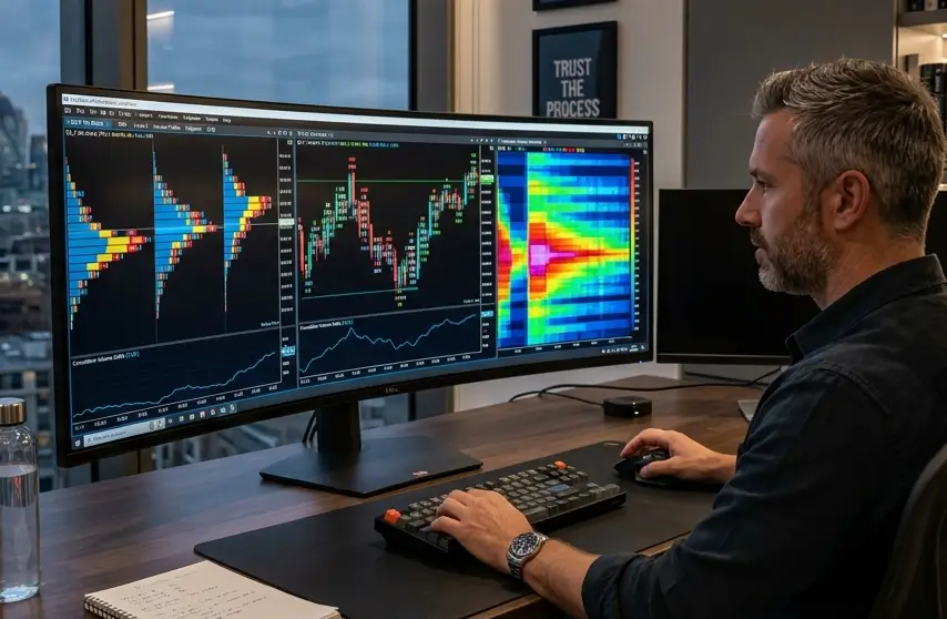 Trader čte order flow ve WyckFlow studiích na MotiveWave